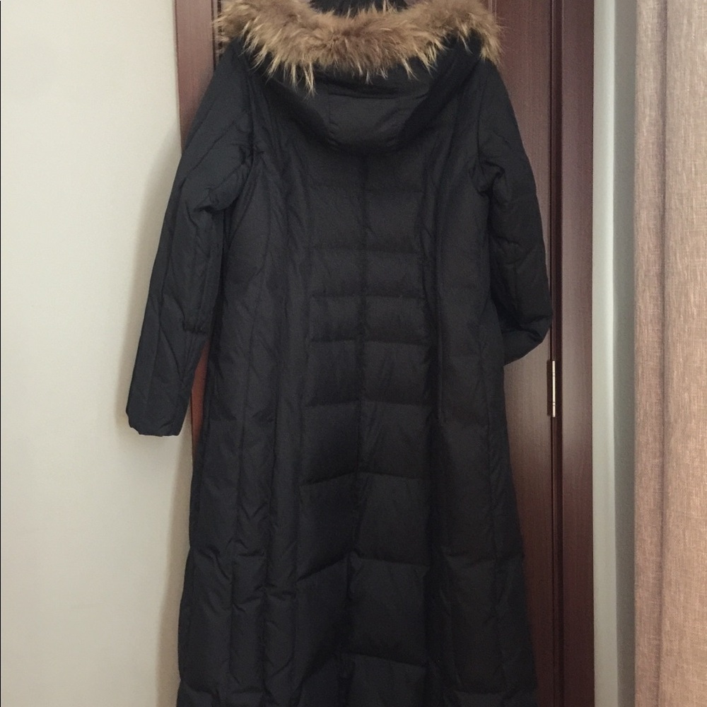 Michael Kors long black winter coat with pockets with removable fur trimmed hood